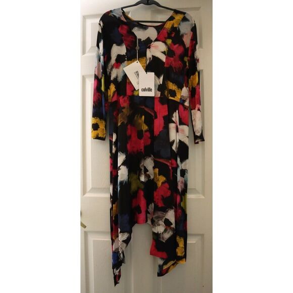 Colville CVS20516A Women Sz IT 42 US 6 Black Floral Asymmetric Midi Dress - Picture 4 of 16